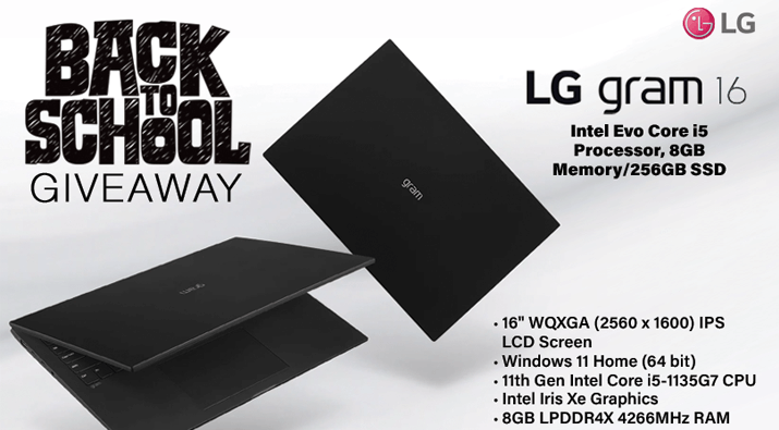 LG Gram 16 Laptop Back to School Giveaway