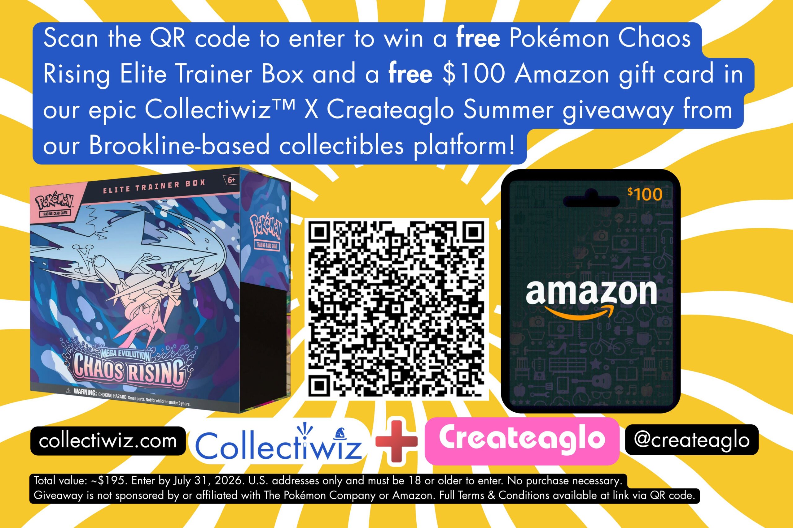 One Pokemon Chaos Rising Elite Trainer Box (ETB) + $100 Amazon Gift Card Giveaway